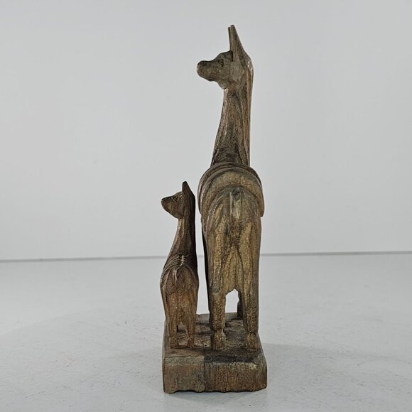 Hand Carved Wooden Llama Alpaca Statue Mom Baby Unique Rustic Home Decor - Picture 5 of 8